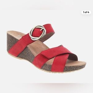 Dansko Red Wedge Sandals with Buckle